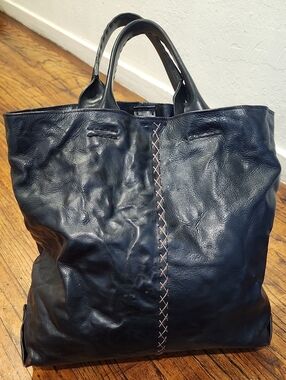 Henry Beguelin Crinkled Cervo Leather Stitch Shopping Tote.